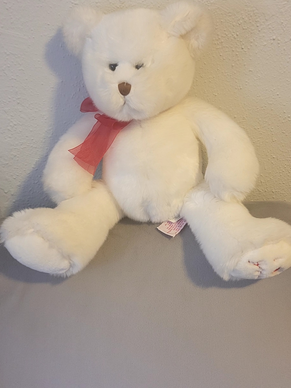 Byron White Plush Teddy Bear with Pink Ribbon - Kids Toy